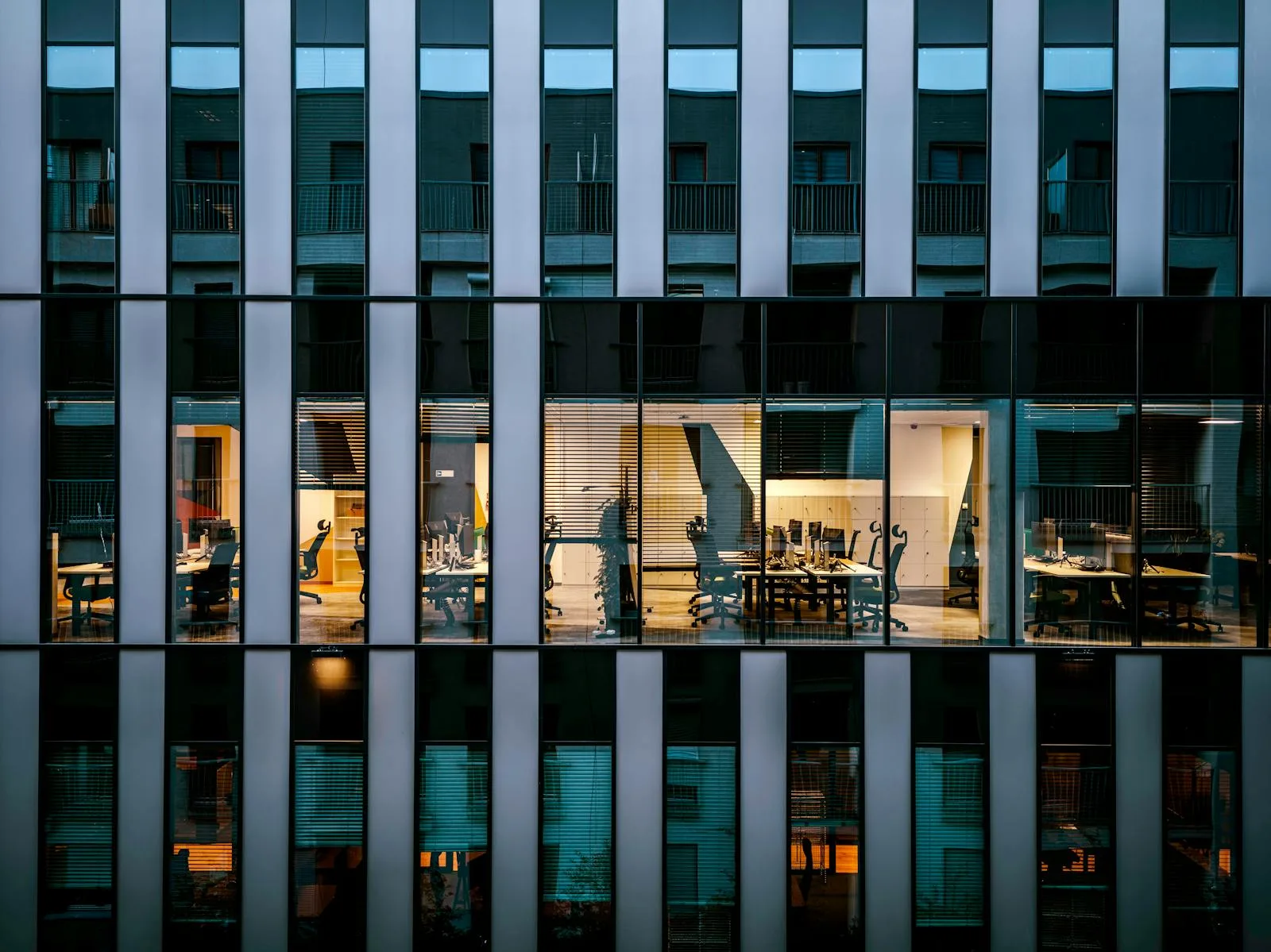 Modern office building with glass windows.